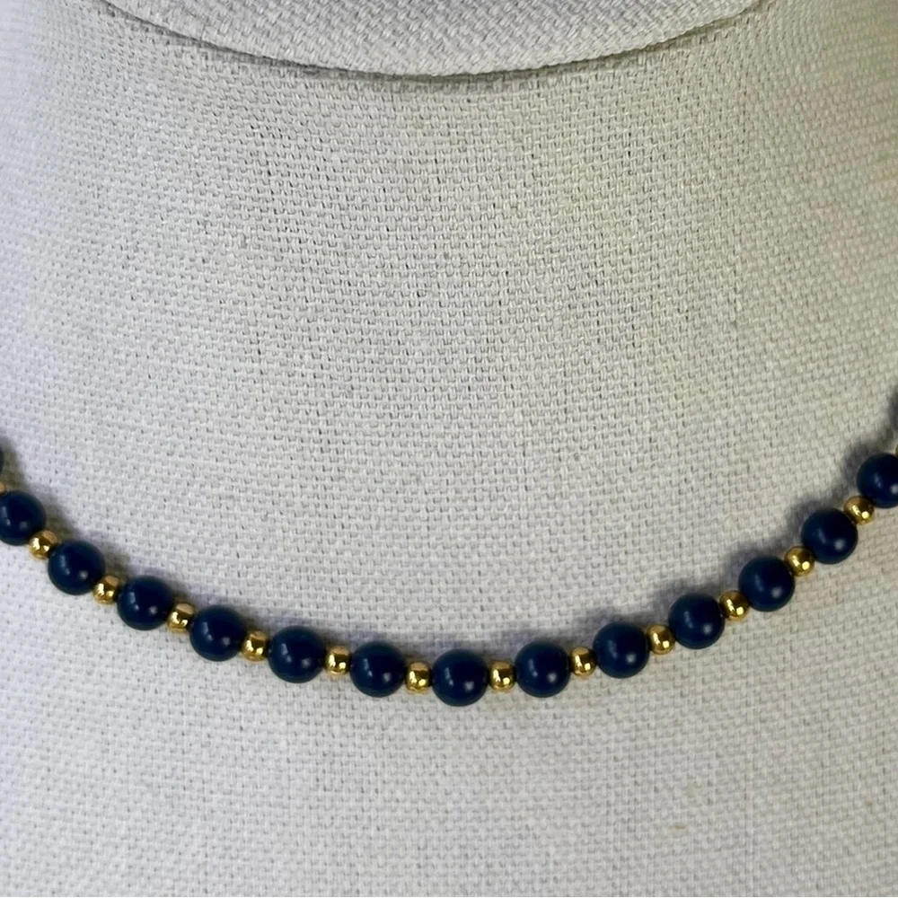Vintage Monet Signed Blue and Gold Toned Beaded Necklace